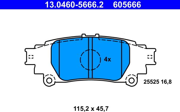 ATE 13.0460-5666.2 - Тормозные колодки, дисковые, комплект unicars.by