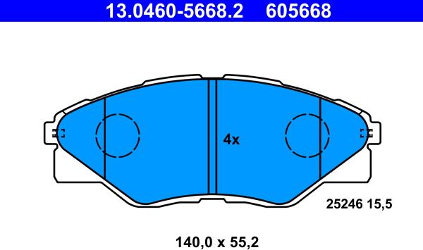 ATE 13.0460-5668.2 - Тормозные колодки, дисковые, комплект unicars.by