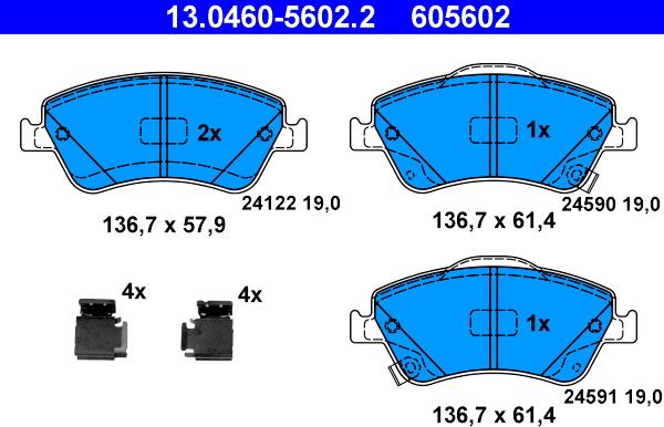 ATE 13.0460-5602.2 - Тормозные колодки, дисковые, комплект unicars.by