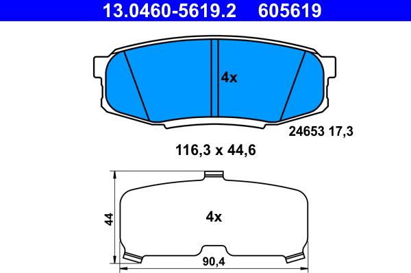 ATE 13.0460-5619.2 - Тормозные колодки, дисковые, комплект unicars.by