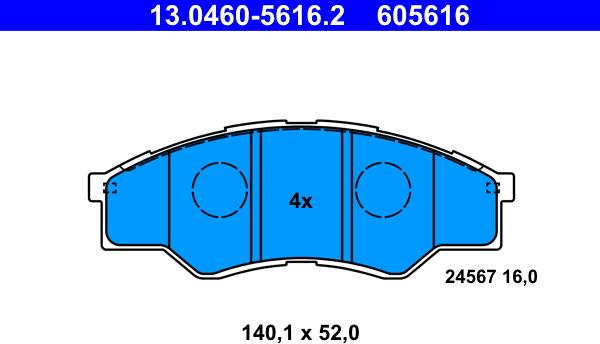 ATE 13.0460-5616.2 - Тормозные колодки, дисковые, комплект unicars.by