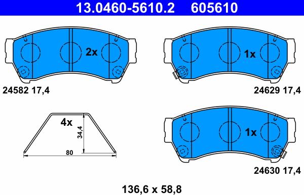 ATE 13.0460-5610.2 - Тормозные колодки, дисковые, комплект unicars.by