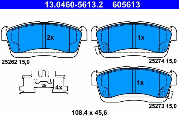 ATE 13.0460-5613.2 - Тормозные колодки, дисковые, комплект unicars.by