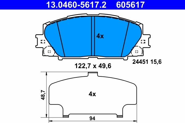 ATE 13.0460-5617.2 - Тормозные колодки, дисковые, комплект unicars.by