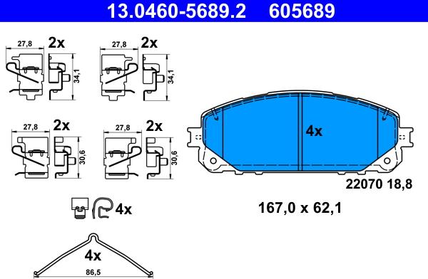 ATE 13.0460-5689.2 - Тормозные колодки, дисковые, комплект unicars.by