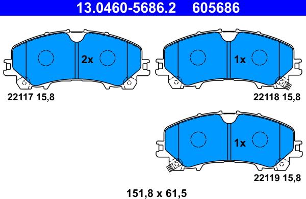 ATE 13.0460-5686.2 - Тормозные колодки, дисковые, комплект unicars.by