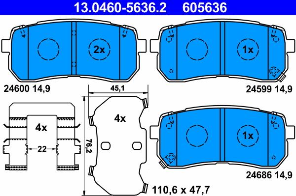 ATE 13.0460-5636.2 - Тормозные колодки, дисковые, комплект unicars.by