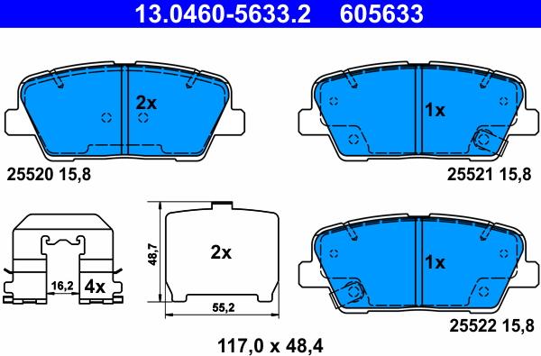 ATE 13.0460-5633.2 - Тормозные колодки, дисковые, комплект unicars.by