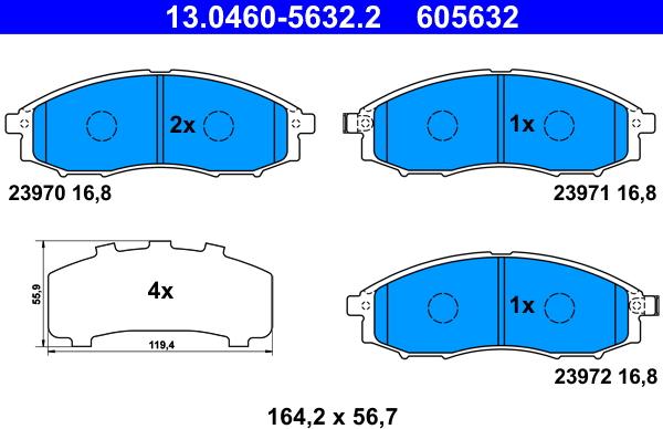 ATE 13.0460-5632.2 - Тормозные колодки, дисковые, комплект unicars.by