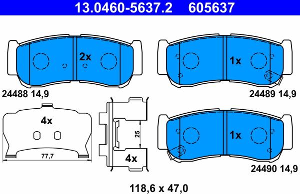 ATE 13.0460-5637.2 - Тормозные колодки, дисковые, комплект unicars.by