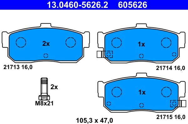 ATE 13.0460-5626.2 - Тормозные колодки, дисковые, комплект unicars.by