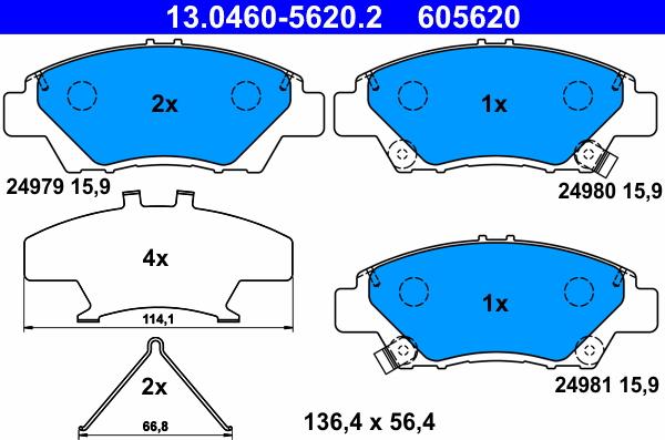 ATE 13.0460-5620.2 - Тормозные колодки, дисковые, комплект unicars.by