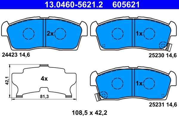 ATE 13.0460-5621.2 - Тормозные колодки, дисковые, комплект unicars.by