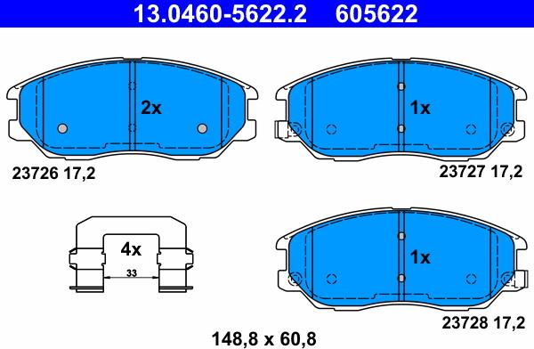 ATE 13.0460-5622.2 - Тормозные колодки, дисковые, комплект unicars.by