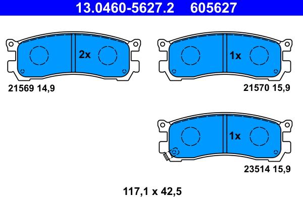 ATE 13.0460-5627.2 - Тормозные колодки, дисковые, комплект unicars.by