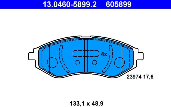 ATE 13.0460-5899.2 - Тормозные колодки, дисковые, комплект unicars.by