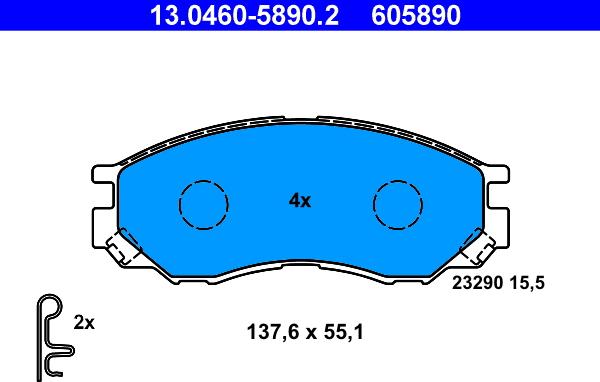 ATE 13.0460-5890.2 - Тормозные колодки, дисковые, комплект unicars.by