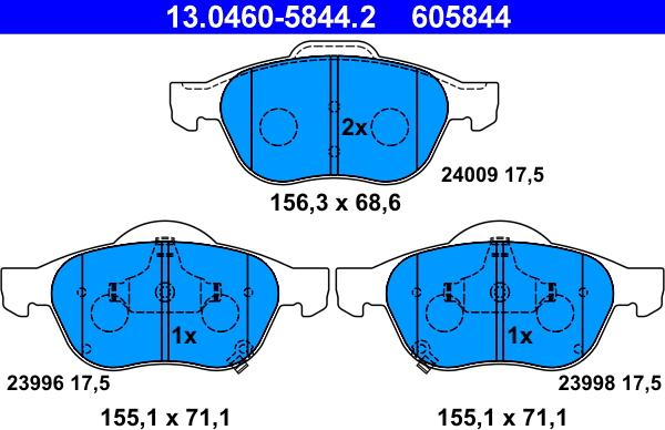 ATE 13.0460-5844.2 - Тормозные колодки, дисковые, комплект unicars.by