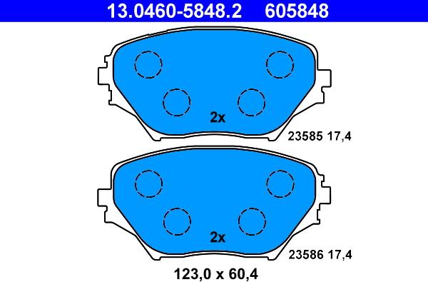 ATE 13.0460-5848.2 - Тормозные колодки, дисковые, комплект unicars.by