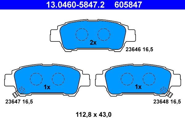 ATE 13.0460-5847.2 - Тормозные колодки, дисковые, комплект unicars.by