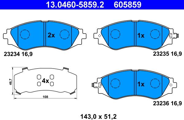 ATE 13.0460-5859.2 - Тормозные колодки, дисковые, комплект unicars.by