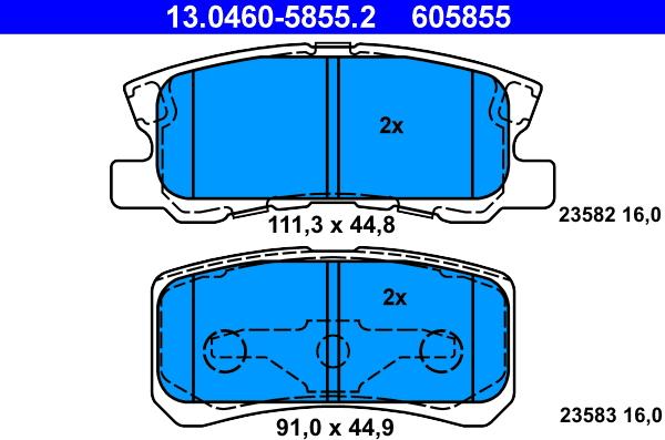 ATE 13.0460-5855.2 - Тормозные колодки, дисковые, комплект unicars.by