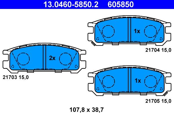 ATE 13.0460-5850.2 - Тормозные колодки, дисковые, комплект unicars.by