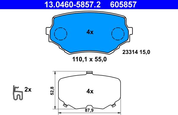 ATE 13.0460-5857.2 - Тормозные колодки, дисковые, комплект unicars.by