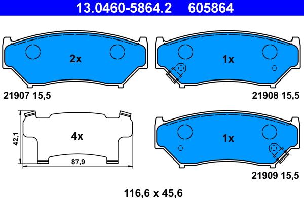 ATE 13.0460-5864.2 - Тормозные колодки, дисковые, комплект unicars.by