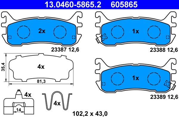 ATE 13.0460-5865.2 - Тормозные колодки, дисковые, комплект unicars.by