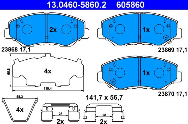 ATE 13.0460-5860.2 - Тормозные колодки, дисковые, комплект unicars.by