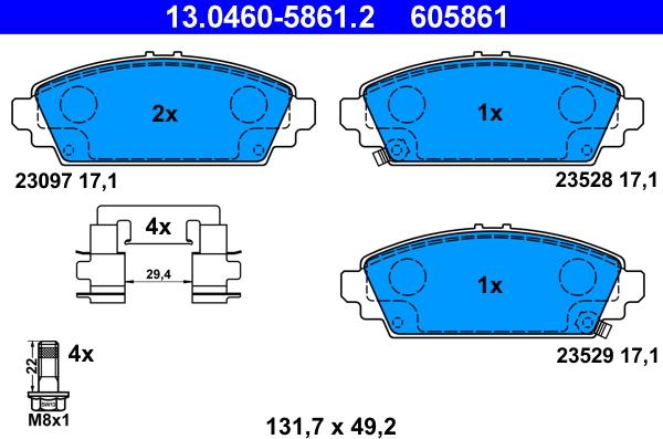 ATE 13.0460-5861.2 - Тормозные колодки, дисковые, комплект unicars.by