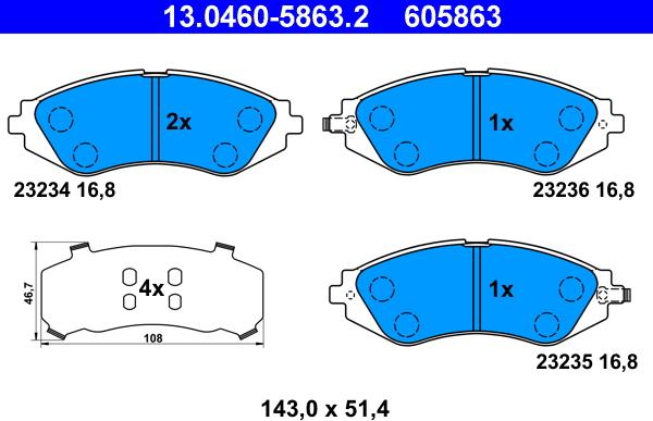 ATE 13.0460-5863.2 - Тормозные колодки, дисковые, комплект unicars.by