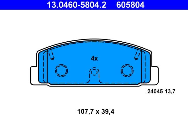 ATE 13.0460-5804.2 - Тормозные колодки, дисковые, комплект unicars.by