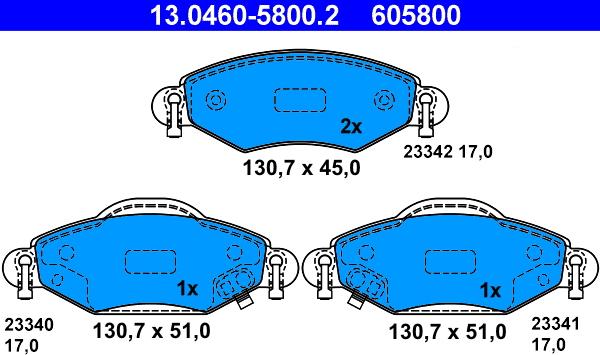 ATE 13.0460-5800.2 - Тормозные колодки, дисковые, комплект unicars.by