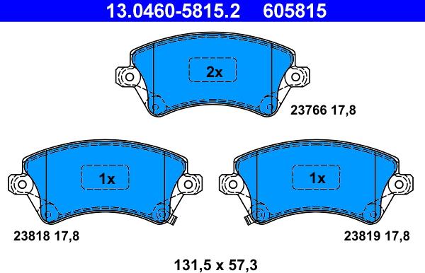 ATE 13.0460-5815.2 - Тормозные колодки, дисковые, комплект unicars.by