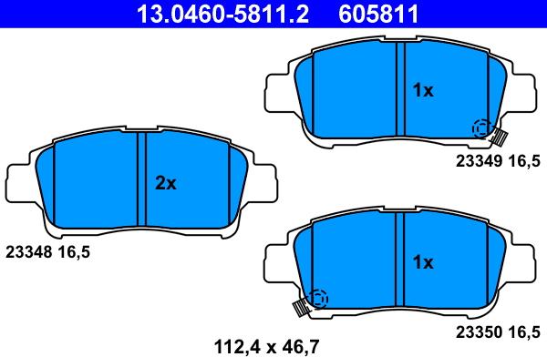 ATE 13.0460-5811.2 - Тормозные колодки, дисковые, комплект unicars.by