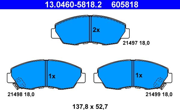 ATE 13.0460-5818.2 - Тормозные колодки, дисковые, комплект unicars.by