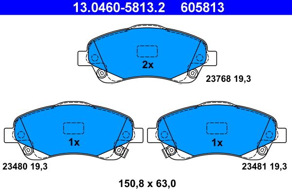 ATE 13.0460-5813.2 - Тормозные колодки, дисковые, комплект unicars.by