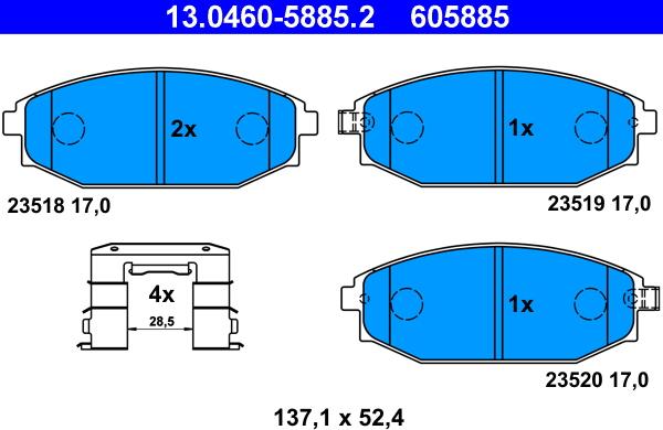 ATE 13.0460-5885.2 - Тормозные колодки, дисковые, комплект unicars.by