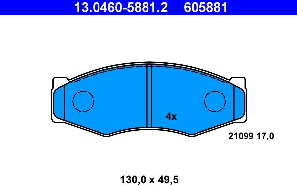 ATE 13.0460-5881.2 - Тормозные колодки, дисковые, комплект unicars.by