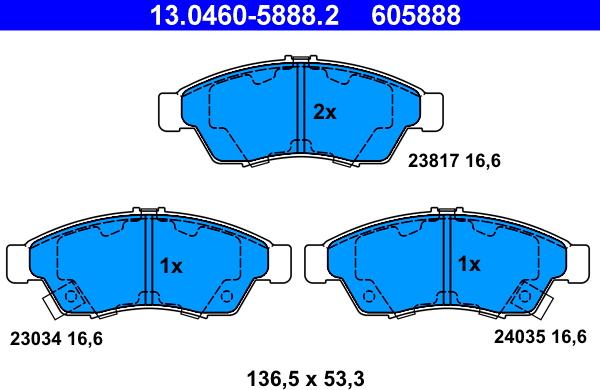 ATE 13.0460-5888.2 - Тормозные колодки, дисковые, комплект unicars.by