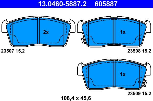 ATE 13.0460-5887.2 - Тормозные колодки, дисковые, комплект unicars.by