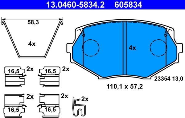 ATE 13.0460-5834.2 - Тормозные колодки, дисковые, комплект unicars.by