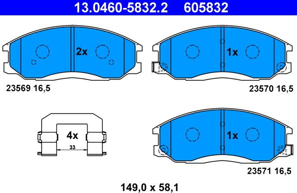 ATE 13.0460-5832.2 - Тормозные колодки, дисковые, комплект unicars.by