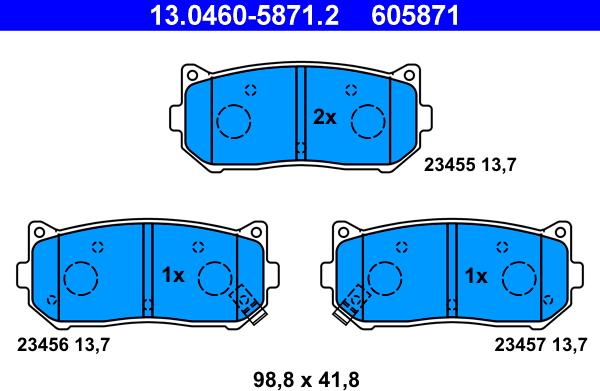 ATE 13.0460-5871.2 - Тормозные колодки, дисковые, комплект unicars.by