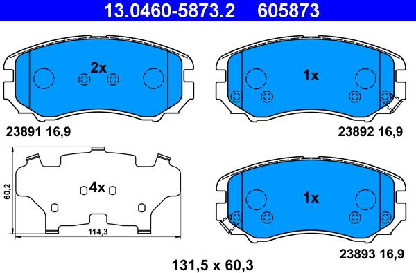 ATE 13.0460-5873.2 - Тормозные колодки, дисковые, комплект unicars.by