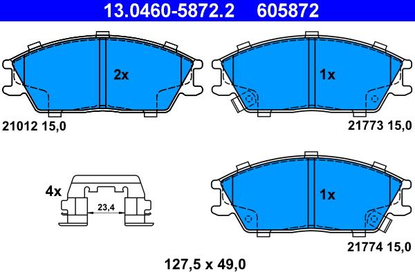 ATE 13.0460-5872.2 - Тормозные колодки, дисковые, комплект unicars.by