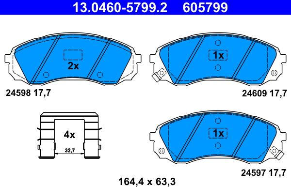 ATE 13.0460-5799.2 - Тормозные колодки, дисковые, комплект unicars.by