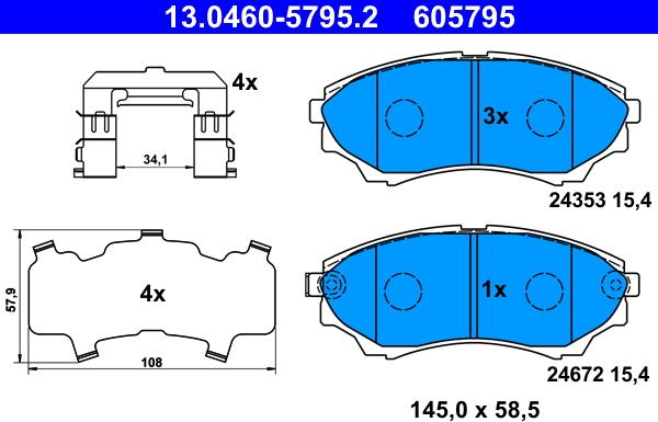 ATE 13.0460-5795.2 - Тормозные колодки, дисковые, комплект unicars.by